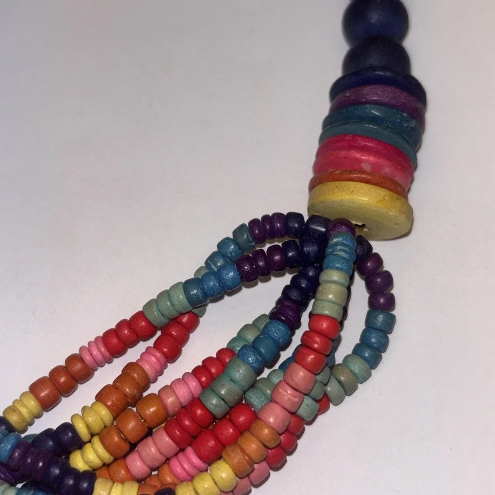 Vintage Multi-Strand Wood Beaded Necklace Rainbow Colorful Estate Find 28